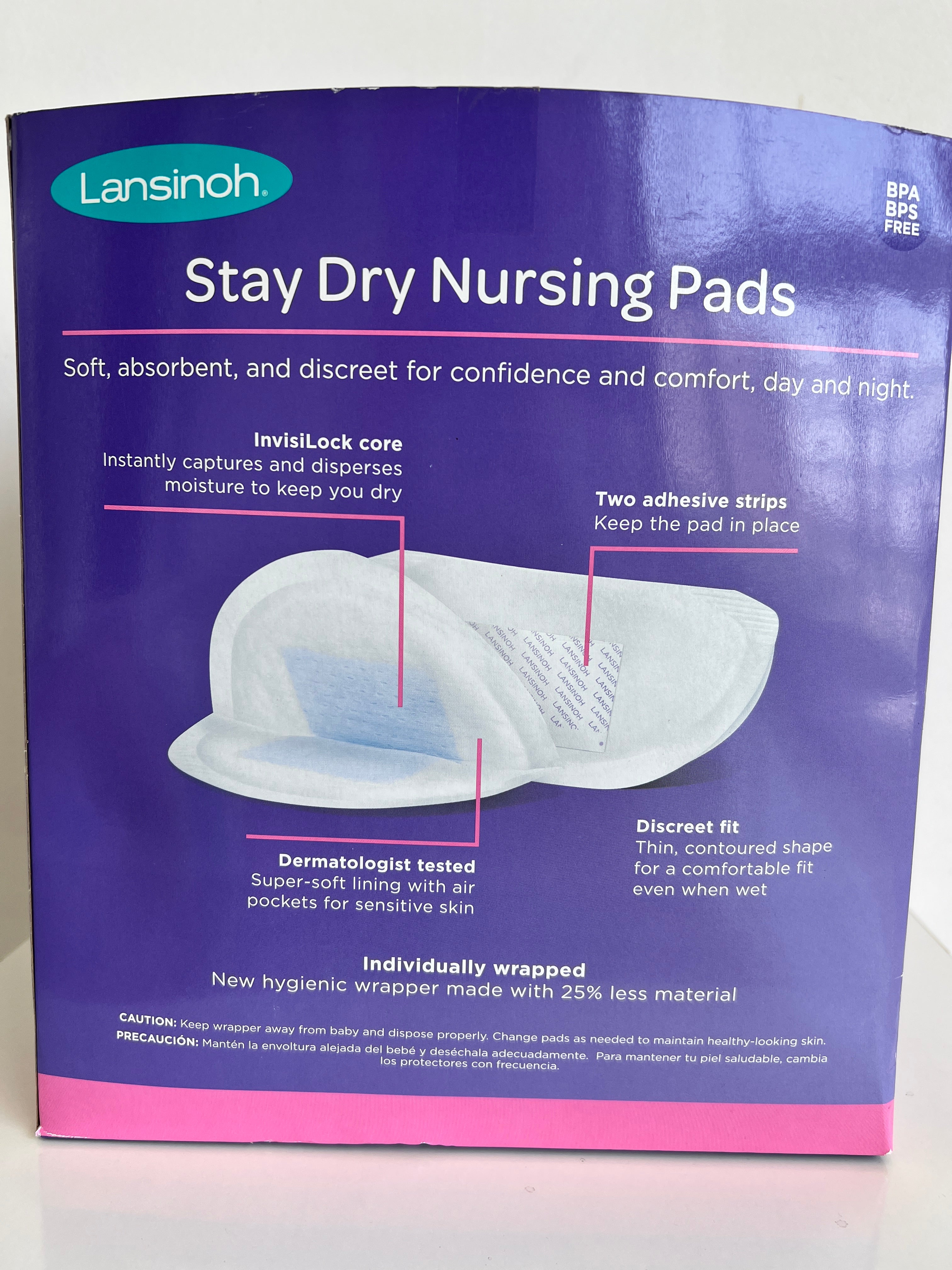 Lansinoh Stay Dry Disposable Nursing Pads Box of 100 Self Adhesive  Invisilock 44677203708