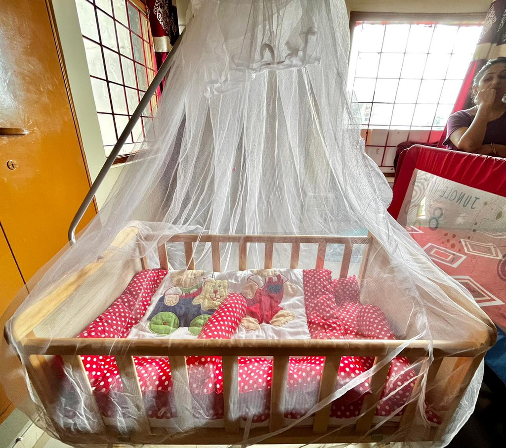 Baby Crib With Mosquito Net & Bedding Set Baby Furniture NA 